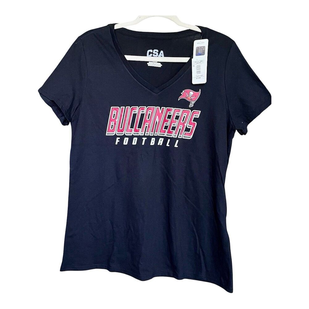 NWT Tampa Bay Buccaneers NFL Women's L Crew Neck T Shirt Bling Black S/Sleeve